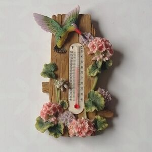 Hummingbird Flowers Thermometer Polystone Indoors Outdoors